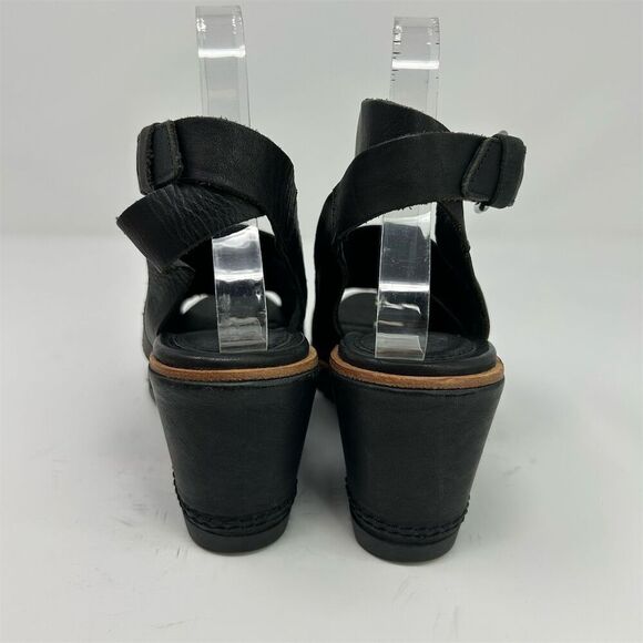 Sorel Women's Black Leather Ankle Strap Buckle Wedge Sandals Size 8 - Picture 7 of 11